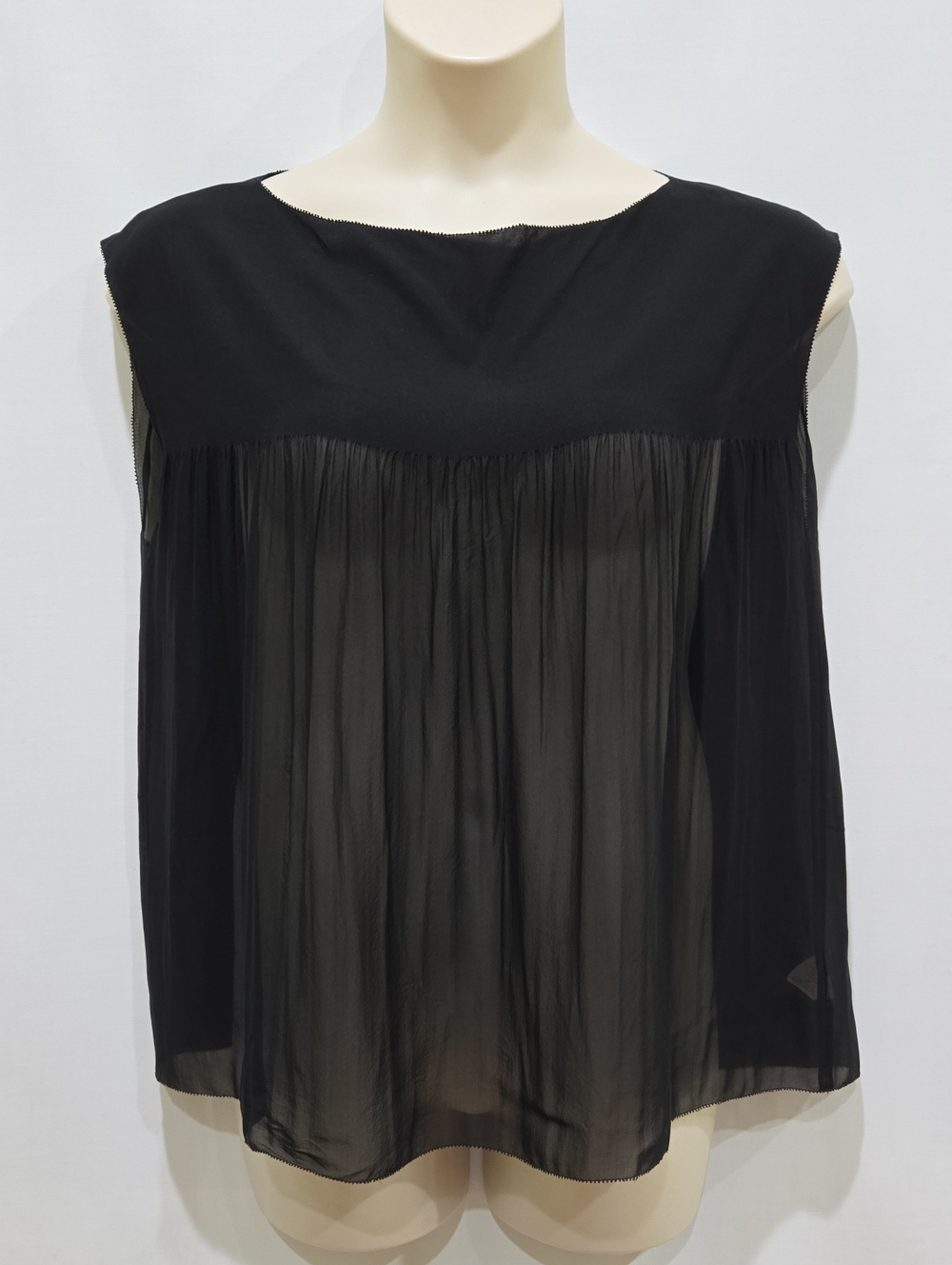 Vince Silk Sleeveless Sheer Babydoll Blouse M Black Flowy Dressy Tank Boxy